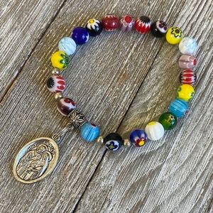 Italian Murano bracelet with Holy Family and Holy Spirit Medal